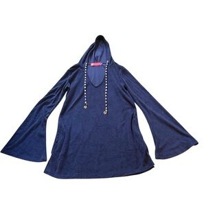 Macbeth Collection by Margaret Josephs Navy Terry Cloth Hoodie Beach Cover-Up
